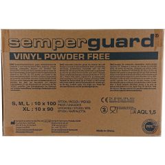 Vinylhandske Semperguard är en puderfri engångshandske utan mjukgörande ämnen och kan användas för enklare arbetsuppgifter som t.ex. hantering av icke feta livsmedel. Storlek: Small. Antal: 1000 st per kartong.