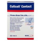 Sårkontaktlager Cuticell Contact 7,5 x 10 cm - 5 st är ett följsamt sårkontaktslager av silikon som används vid akuta och kroniska sår samt för måttligt till rikligt vätskande sår. (Bilden visar utsidan på en förpackning)