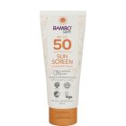 Bambo Nature solkräm SFP 50 erbjuder dig det bästa solskyddet som täcker hela familjens behov för effektivt solskydd har miljömärkningar Svanenmärket och Veganmärkt, Asthma Allergy Nordic. Dermatologiskt testad - 500 ml/st