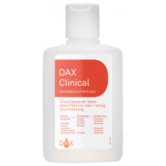 DAX Handdesinfektion Clinical 75 vol% är ett bra sätt att förhindra att smitta sprids och används flitigt inom vård och omsorg i en flaska (150 ml). Antal: 1 st. (Bilden på flaskan visar en ny etikett design)