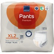 Abena Pants XL2 inkontinensskydd är en absorberande engångsbyxa (Midjemått: 130-170 cm) för måttlig till kraftig inkontinens med ett textilliknande material för att förhindra hudirritationer - 96 skydd/krt