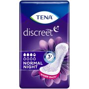 TENA discreet inkontinensbinda, extra långt och brett baktill, lämpligt för små till medelstora urinläckage under natten. Lie down protection. Odour Control. Antal: 10 st/frp. Mått (Längd): 34 cm.