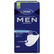 TENA Men Active Fit Level 1 - 24 st är ett skydd som absorberar små urinläckage och skyddar mot dålig lukt. De här skydden är utformade för män. Längd: 23 cm. Antal: 24 st.