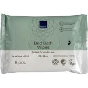 Våtservett för kroppstvätt är idealiska för daglig hygien av sängliggande patienter. Antal: 8 st per förpackning (20 frp per kartong). (Bilden visar framsida på förpackningen)