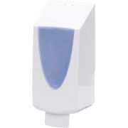 Dispenser ELLIPSE för flytande tvål i vit färg med transparent del rymmer 800 ml tvål - 1 st
(Bild visar utsidan på en enskild tvåldispenser)