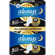 C6695_Always Ultra Secure Night Extra Bindor m vingar (Storlek 5) - 14 st