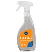 Kiilto Pro Quick Des spray är en färdig brukslösning avsedd för desinfektion av synligt rena och släta ytor. Desinfektionen är effektiv mot bakterier, svamp och olika typer av virus som t.ex. Corona, HIV, Hepatit B och C samt vissa nakna virus.