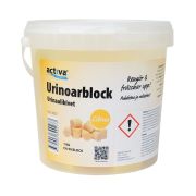 Activa Urinoarblock med en frisk doft av citron för alla typer av urinoarer och urinrännor. Antal: 1 hink. Vikt/Innehåll: 1 kg (50 st block).